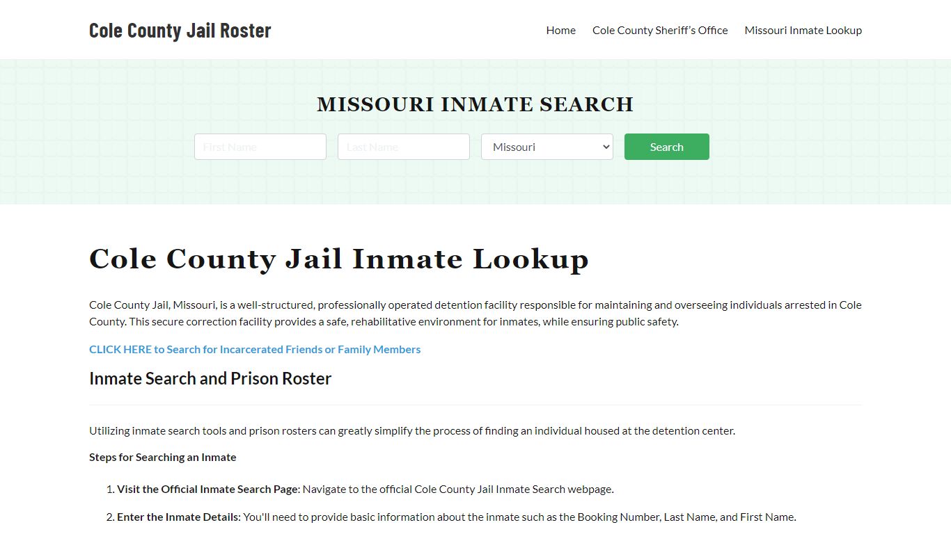 Cole County Jail Roster Lookup, MO, Inmate Search