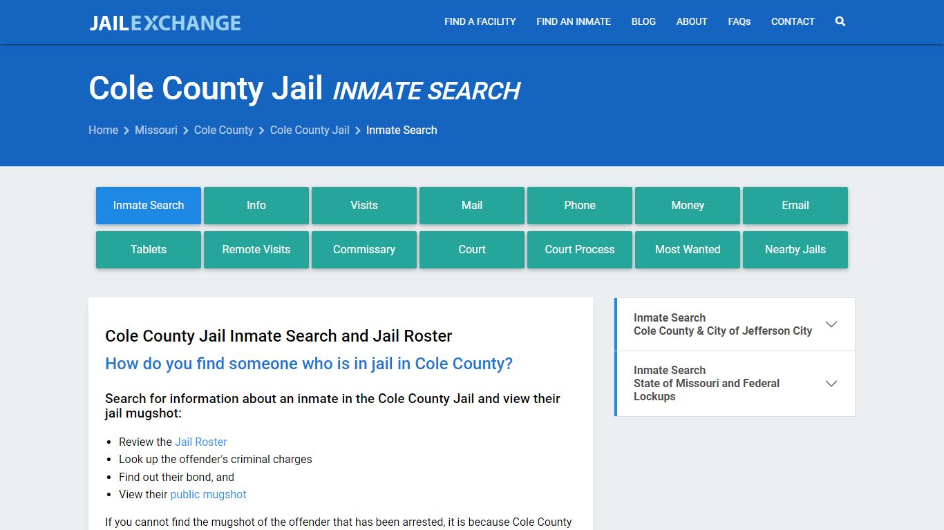 Inmate Search: Roster & Mugshots - Cole County Jail, MO