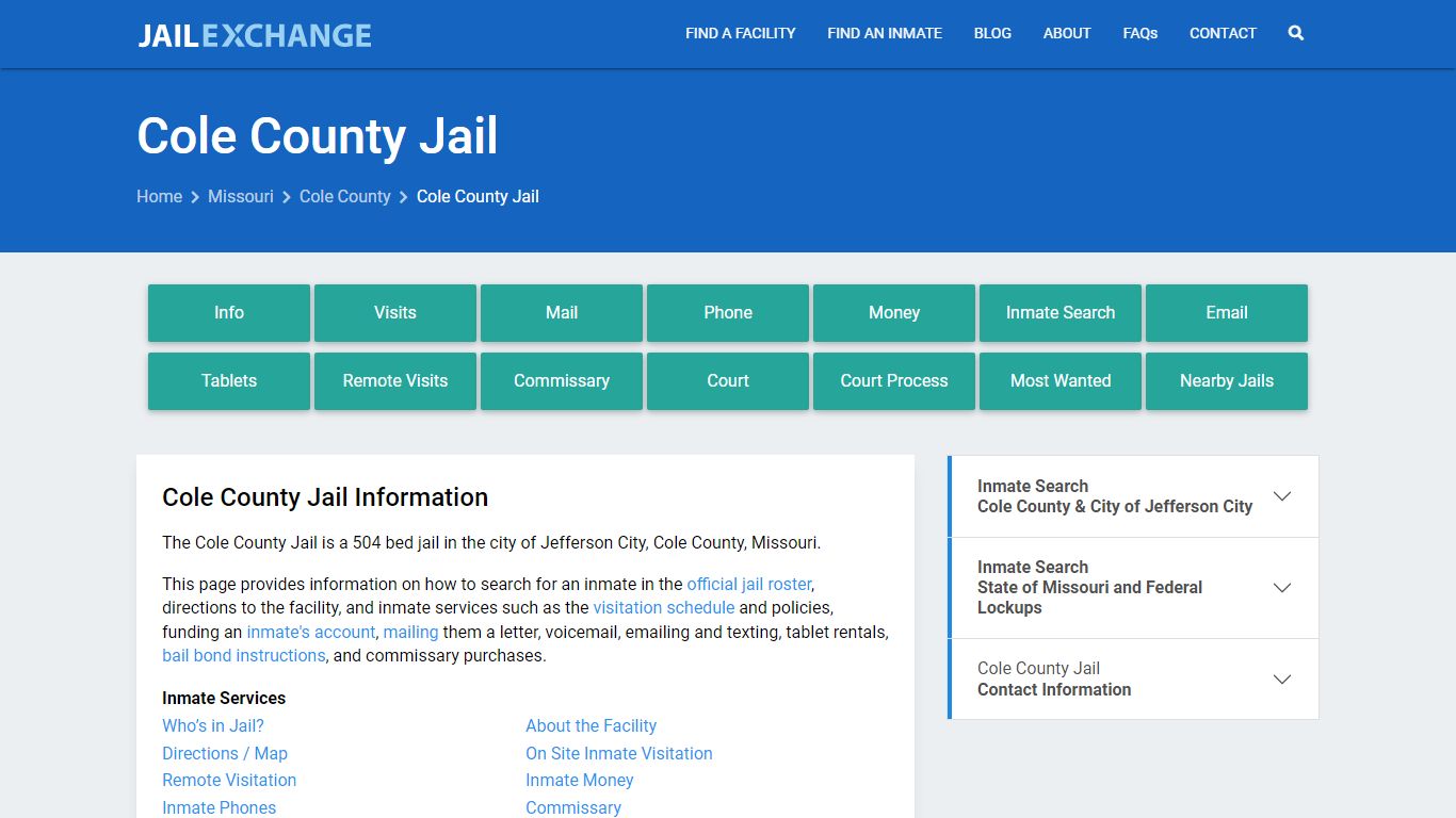 Cole County Jail, MO Inmate Search, Information